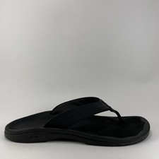 Olukai Ohana Leather Flip Flops Womens Size 8 Black Hawaiian Beach Sandals