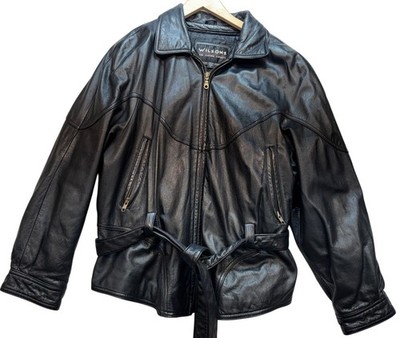 Wilsons Womens The Leather Experts Biker Bomber Belted Jacket Size XL Black