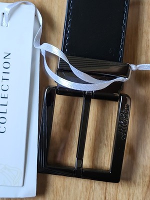 NEW! VERSACE COLLECTION - Men's Dark  Silver Black Leather Belt Size 32