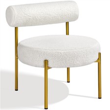 Boucle Fabric Tub Chair with Round Padded Seat and Gold Metal Legs Living Room