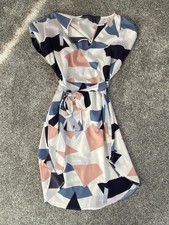 SHEIN Geometric Dress 22/24 V Neck With Belt white blue pink short sleeve