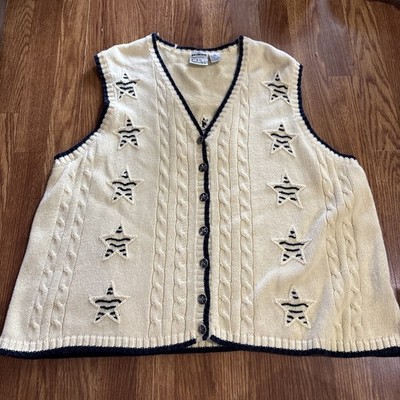 C.J. Banks Sweater Vest Womens Size 2X Star Design Star Buttons Yellow Blue Trim