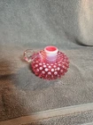 Fenton Glass Cranberry  Opalescent Candle holder with Finger Loop