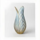 MCM Royal Haeger Tulip Vase USA Cream Blue With 22k Gold Tweed Vintage Beauty