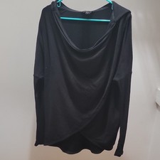 Athleta Women's SP Black Purana Wrap Sweatshirt Hooded Cowl Neck Petites