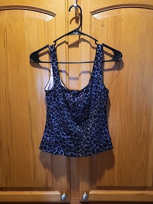 VTG CACHE Lilac Metallic Leopard Jacquard Zip Size M Tank Top Corset Style Y2K