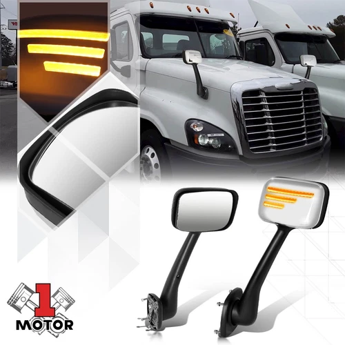 [Pair] Stripe Sequential LED Signal Hood Mirrors for 08-17 Freightliner Cascadia