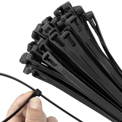 18 Inch Recoverable Reusable Zip Ties, 100PCS Black Zip Ties, Outdoor 120 Lb. Ca