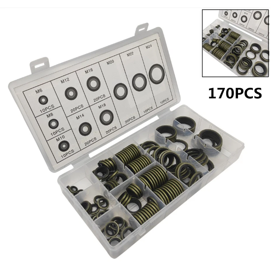 150PCS 10 Sizes Car Seal Washer Assortment Kit Washer Repair Tool Universal Foto 2 de 4