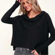 WE THE FREE Free People Juicy Long Sleeve Cowl Neck Top Black OB1226411 Size S