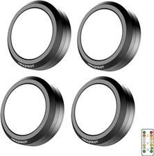 HOLKPOILOT Puck Lights With Remote Control, LED Under Cabinet BLACK-4 Pack 