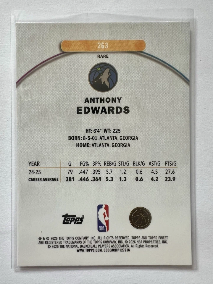 Anthony Edwards 2025-26 Topps Finest Rare X-fractor #263 - Bild 2 von 2