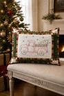 Christmas Rectangular Cushion Pillow Truck & Tree Design Green Red White Striped — photo 2