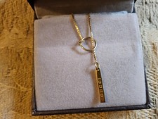 Genuine Gucci Lariat Bar Pendant Necklace, 18ct Yellow Gold, 17 Inches With Box