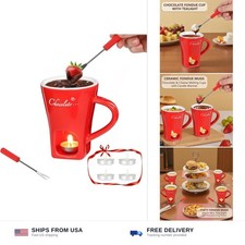 Fondue Pot Cup Set, Chocolate Melting Fondue Mugs with 2 Forks & 4 Tealights,...