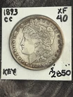 KEY XF 1893-CC MORGAN SILVER DOLLAR. Perfect rims.