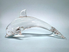 STEUBEN  9" Jumping Dolphin Crystal Sculpture Figurine Vtg 1960's Signed