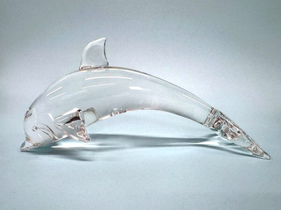 STEUBEN  9'' Jumping Dolphin Crystal Sculpture Figurine Vtg 1960's Signed