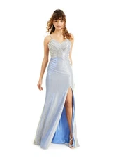 BLONDIE NITES Womens Blue Spaghetti Strap Full-Length Sheath Dress 3