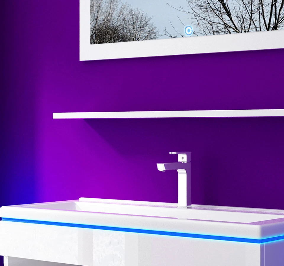 90 Badmöbel Set Weiss Komplett Hochglanz Badezimmermöbel 6 Teilige LED Bad  Weiß - Bild 3 von 4