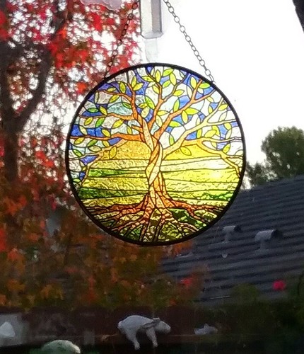 TREE OF LIFE SUNCATCHERS 6 Inch Stained Glass Suncatcher, Celtic Tree Suncatcher - Picture 1 of 4