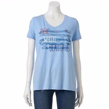 Sonoma Light Blue Patriotic Flag Tee Top T-Shirt V-Neck Womens Size M L XXL