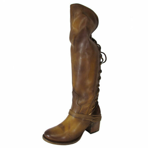 Bottes Genoux Steven En Cuir Marron Caramel - Taille 38 - Occasion (bon état)