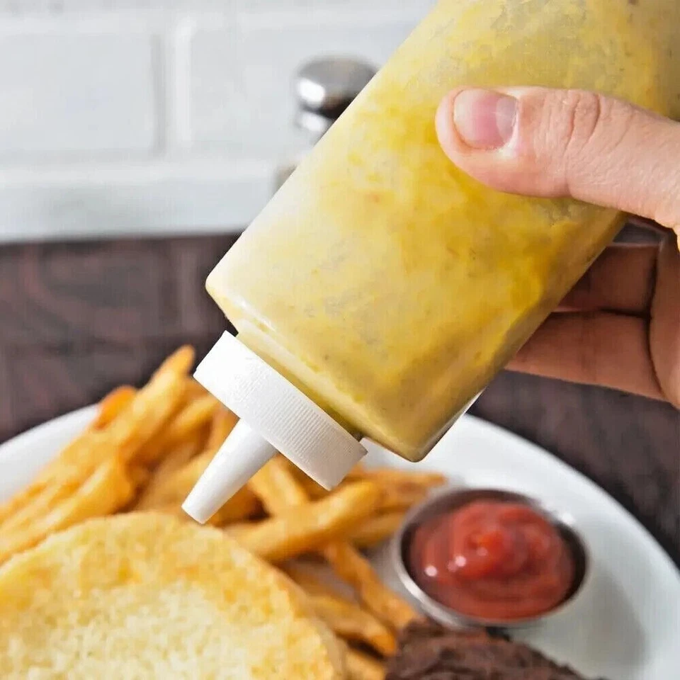 6 PK 12 oz Botella exprimidora de plástico transparente Dispensador de condimentos Ketchup Mostaza Mayo Foto 4 de 4