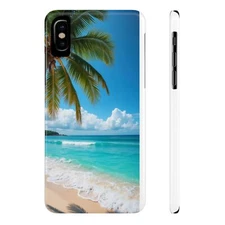Ocean Wave Slim Phone Case, Beach Lover Gift, Tropical Phone Cover, Blue Waves