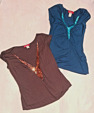 2 VINTAGE Sequin Neck detailed blouses 1 Brown  1 Teal for price of 1