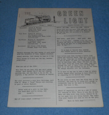 Pioneer Valley Live Steamers Model Railroad Club Newsletter Jan Feb 1974