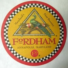 FORDHAM BREWING COMPANY Beer COASTER, Mat w/ PEACOCK & Grains Annapolis MARYLAND