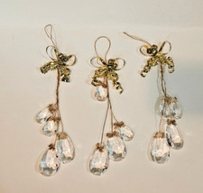 Set of 3 Faux Crystal Teardrop Dangly Prism Christmas Ornaments Holiday Decor