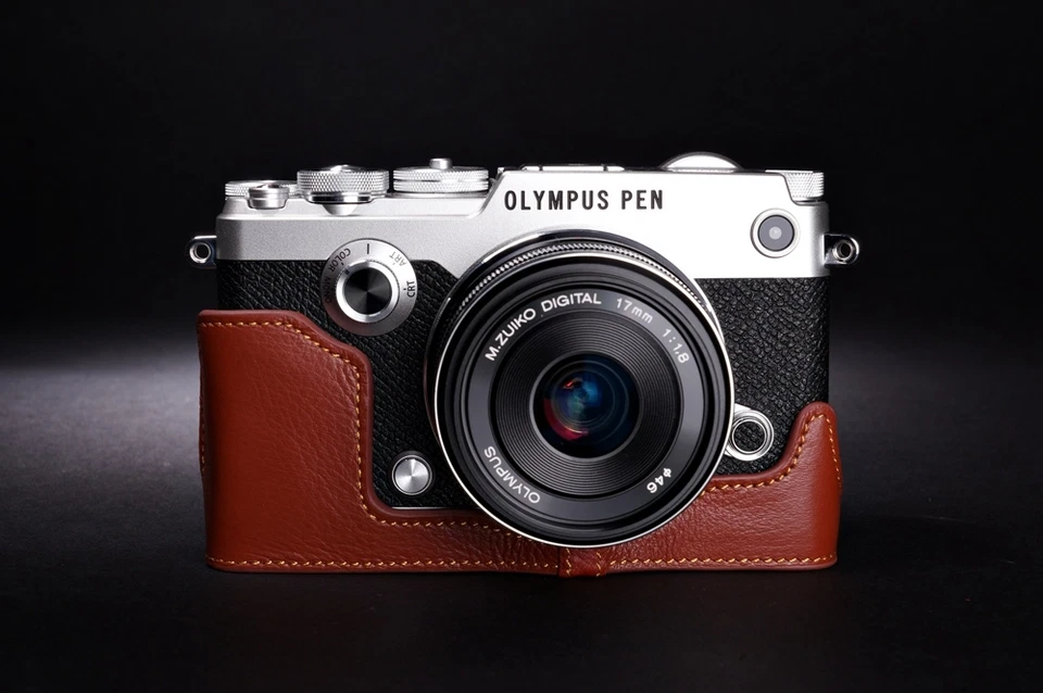 Funda completa de cuero genuino para cámara para Olympus PEN-F PEN F marrón Foto 4 de 4