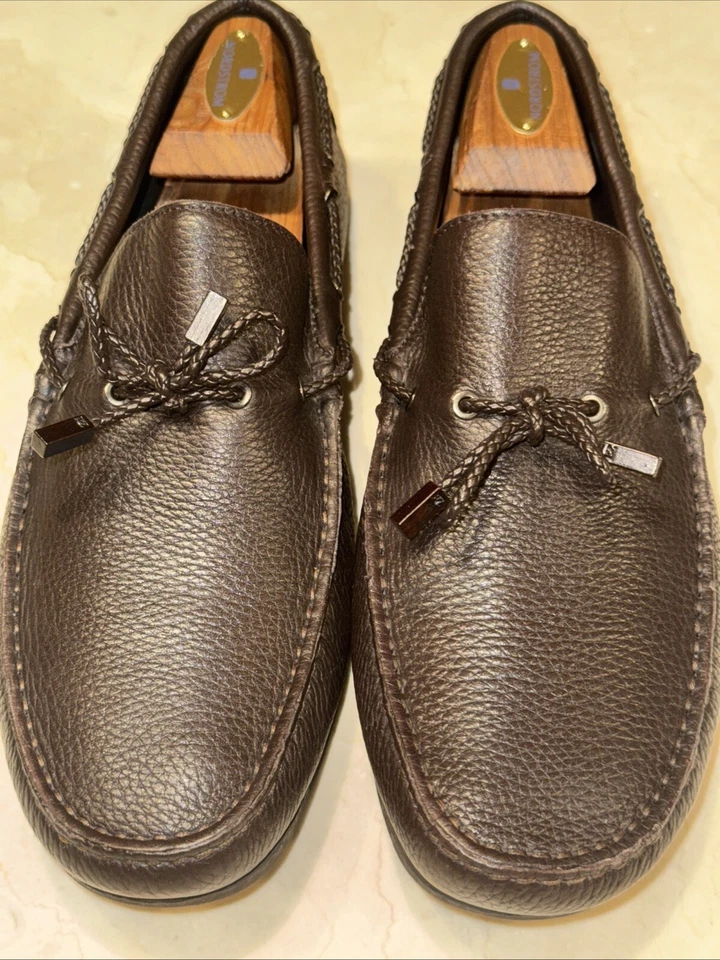 ERMENEGILDO ZEGNA MOTORISTA/MOCASSIM MASCULINO COURO PEBBLED MARROM ESCURO EUA TAMANHO 10 US$ 598 - Imagem 4 de 4