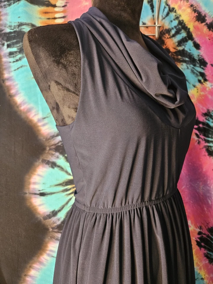 Judith March Vintage Dress Navy Cowl Neck Racer Back Sleeveless Stretch  - Image 4 of 4