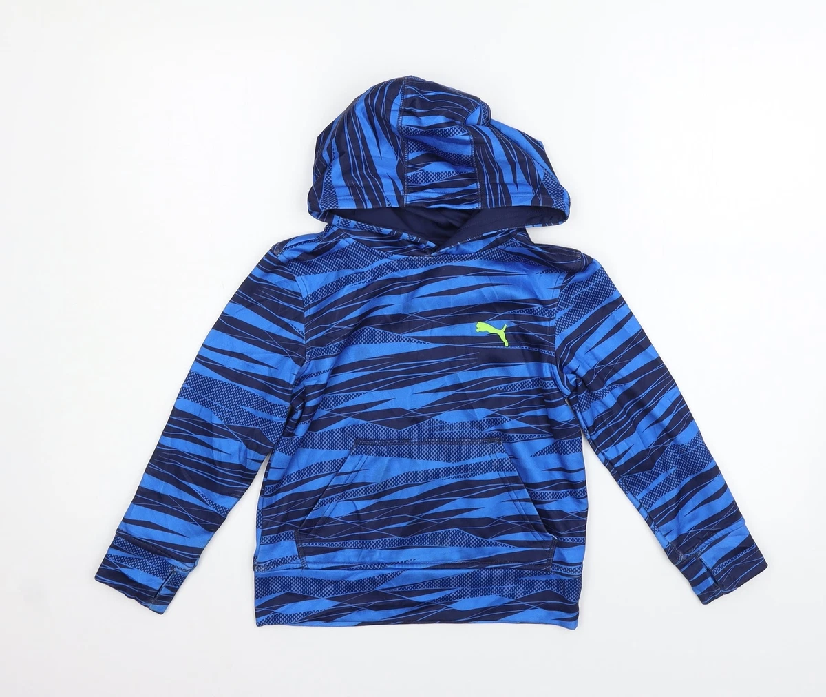PUMA Girls Blue Crew Neck Geometric Polyester Pullover Jumper Size S