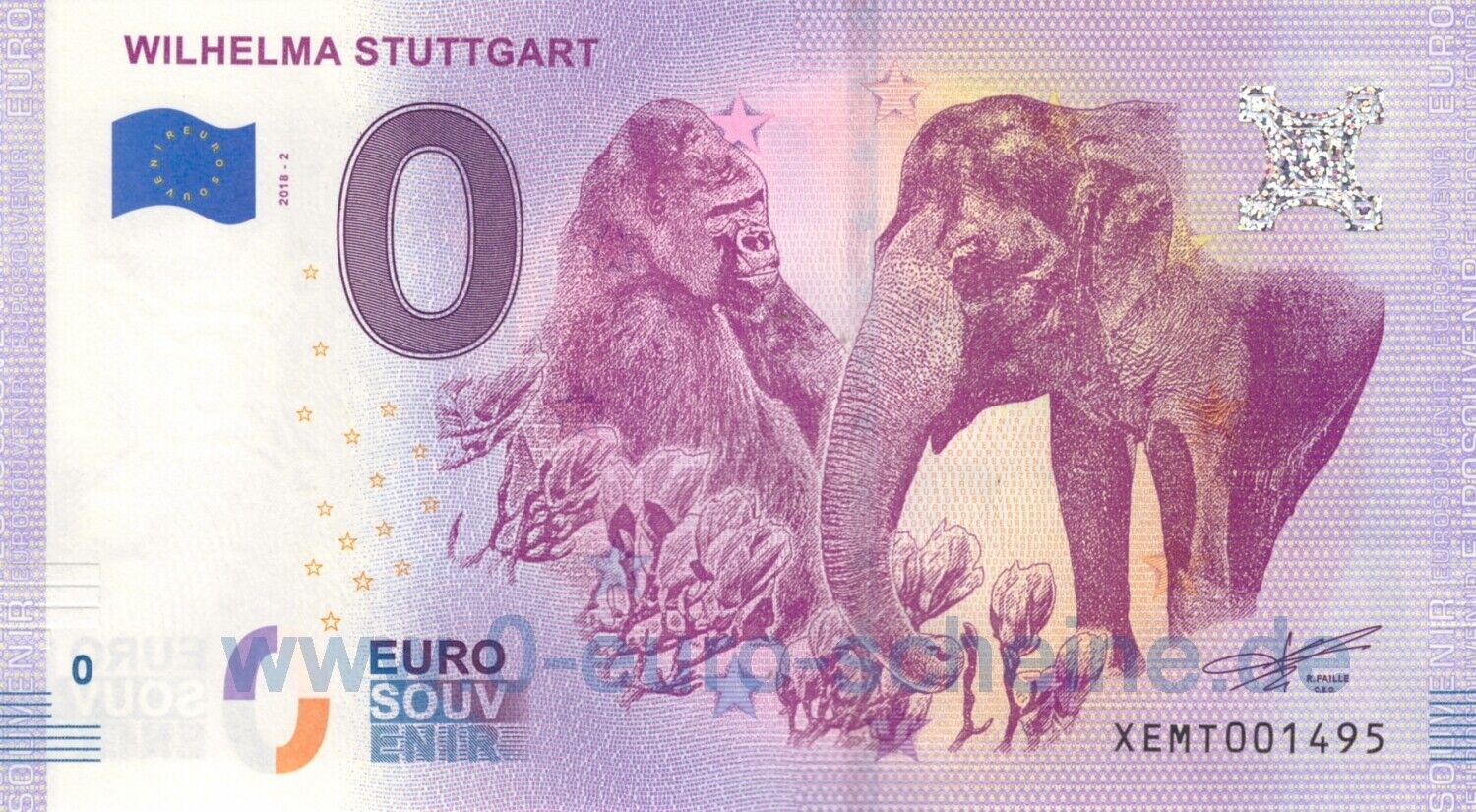 🅾️ Wilhelma Stuttgart ◾ XEMT 2018-2 ◾ 0 Euro Note Zero O€ Souvenir O UNC
