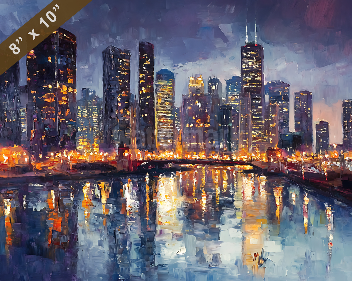Chicago skyline with reflection oil painting 8x10 Print | eBay