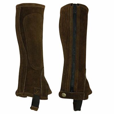 KIDS LARGE BROWN HALF SUEDE LEATHER CHAPS BY PERRIS LEATHER BROWN NIP