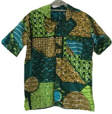 Vintage 60s 70s HANDMADE Patchwork Hawaiian Tiki Geometric Camp Shirt Mens S/M