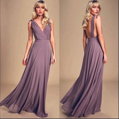 Lulu's Dance the Night Away Dusty Purple Backless Flowy Chiffon Maxi Dress L NWT