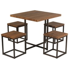 Set Tavolo BAR e 4 Sgabelli Mod. ASSISI Marrone Noce Sedie Salotto Relax Caffe