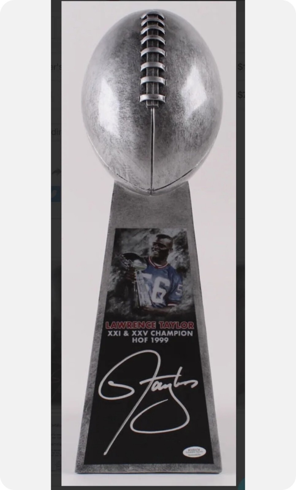 Lawrence Taylor Autographed Signed 15" Football Championship Trophy (Schwartz COA) 