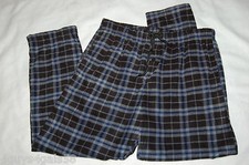 Mens Pajama Pants BLACK BLUE GRAY PLAID 2 Pocket FLEECE Sleep Lounge XL 40-42
