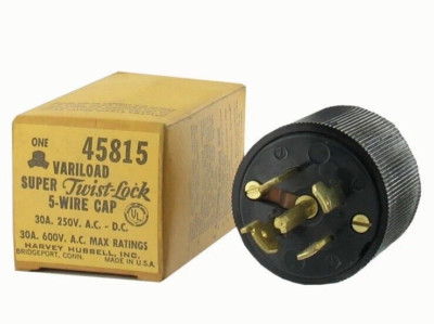  Hubbell 45815 Variload Super Twist-Lock 5-Wire Cap Plug 30A 600V Receptacle