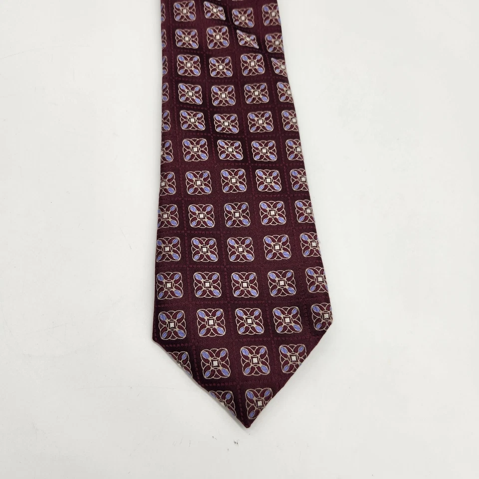 Black Brown 1826 Tie Red Geometric Foulard Pattern Mens Necktie 100% Silk EUC  - Image 2 of 4