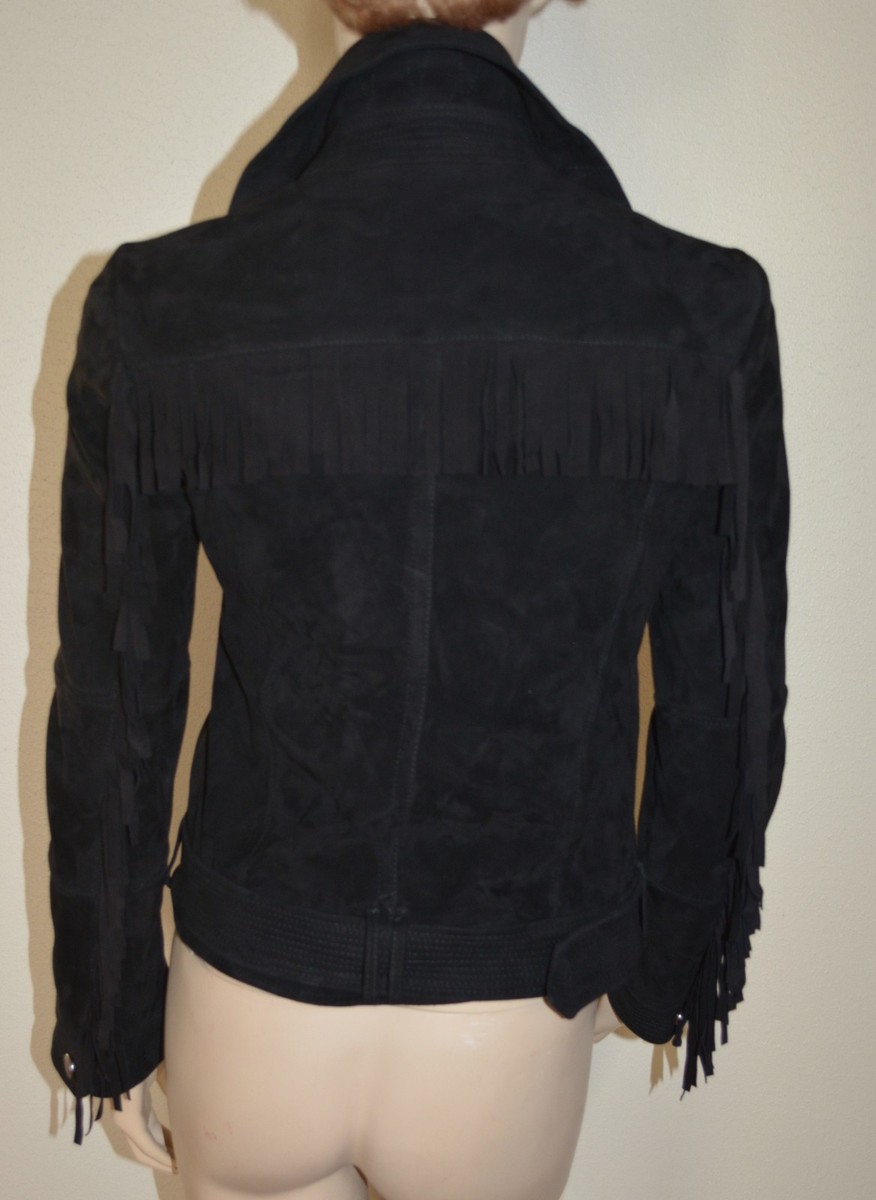 NWT BURBERRY $2195 WOMENS FRINGED SUEDE LEATHER BIKER JACKET