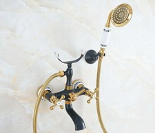 Black  Gold Brass Bathtub Faucet Set Bathroom Handheld Shower Taps Kit 2na525