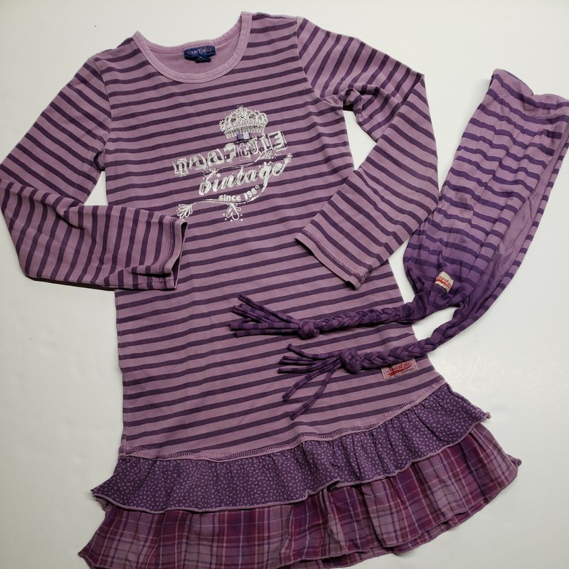 NAARTJIE Kids Lilac and purple plaid stripes Ruffles tunic Dress girls sz XXL 8